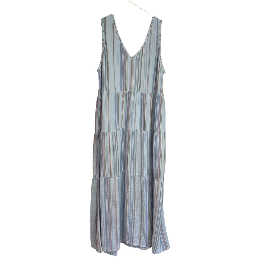 Natural Reflections Womens Gauze Tiered Maxi Dress Size L Pastel Stripe V Neck - Picture 3 of 9